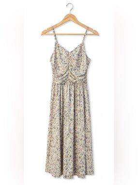 AnneBouti Cream Floral Midi Dress with Lavender & Mustard Blooms NWT Large